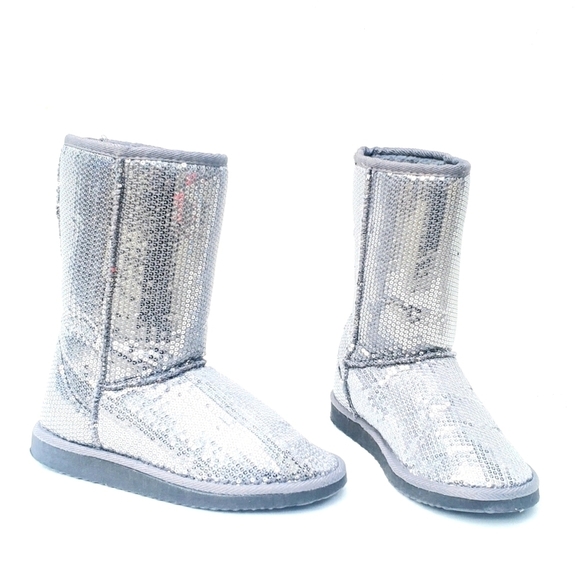 Ugg Inspired Silver Sequin Boots Women’s 6 - Picture 1 of 10